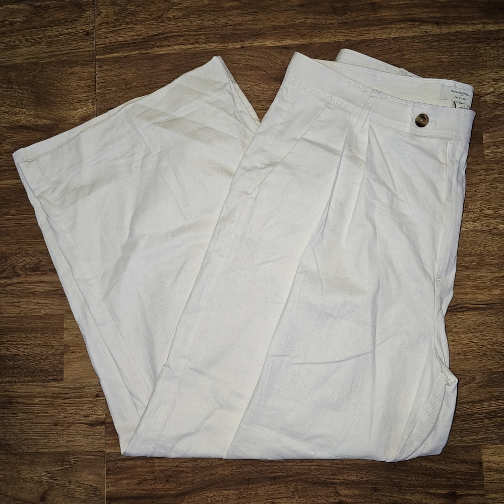 Banana Republic Linen Blend Slight Wide Leg Pant Womens Size 18 White Plus NWT